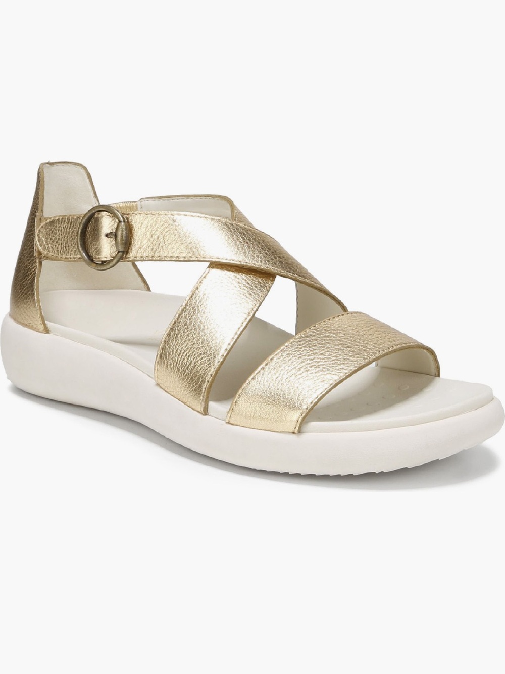 Vionic Gold Leather Crisscross Sandal with White Sole